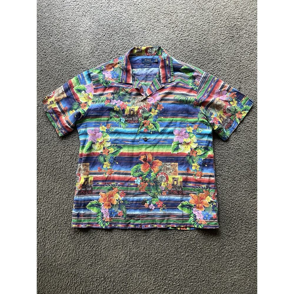 VTG Polo Ralph Lauren Grand Tour Shirt Mens Large Colorful Hawaiian Floral Butto